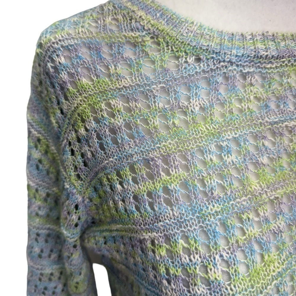 Black Tape Open-Stitch Green Blue Pullover Crew Neck Sweater Size S - Picture 5 of 12